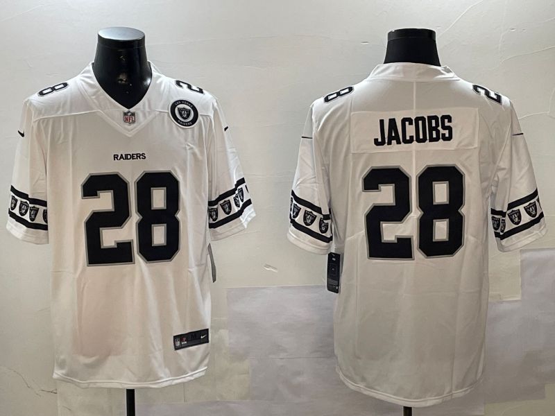 Men Oakland Raiders #28 Jacobs White Armband 2024 Nike Limited NFL Jersey style 1